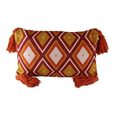 Coussin décoratif à pampilles Kasbah, motif géométrique