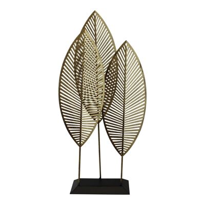 Ornamento in piedi in metallo a tre foglie, 51 cm.