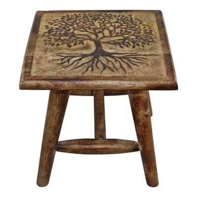 Sgabello intagliato a mano con albero della vita, 25 cm