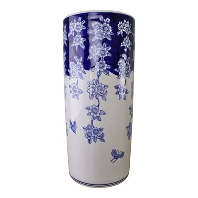 Paragüero, flores azules y blancas vintage y diseño de mariposa