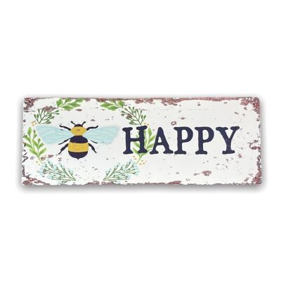 Plaque en métal vintage - Plaque murale Bee Happy
