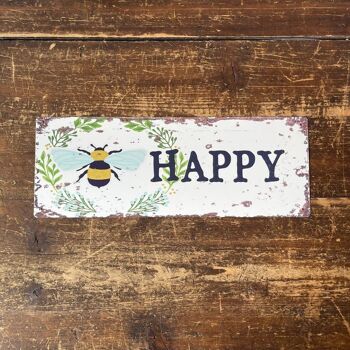 Plaque en métal vintage - Plaque murale Bee Happy 2