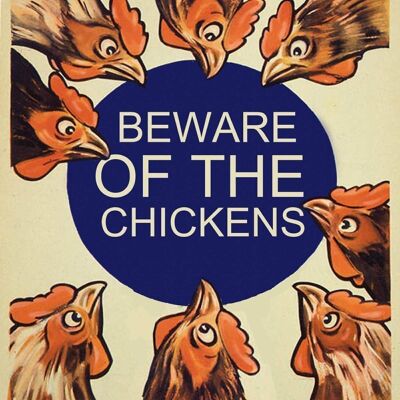 Vintage Blechschild - Vorsicht vor den Hühnern