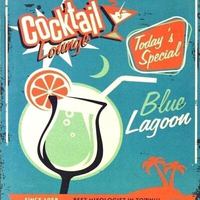 Enseigne en Métal Vintage - Blue Lagoon Cocktail Lounge