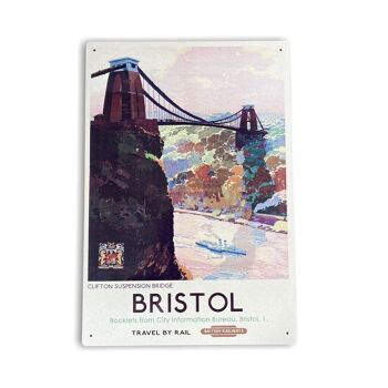Panneau en métal vintage - Publicité rétro des chemins de fer britanniques, Bristol Clifton Suspension Bridge 1