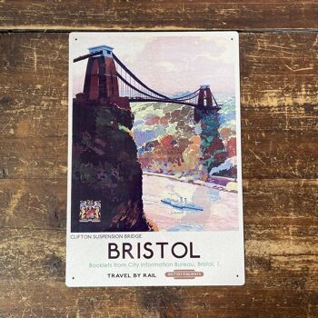 Panneau en métal vintage - Publicité rétro des chemins de fer britanniques, Bristol Clifton Suspension Bridge 2