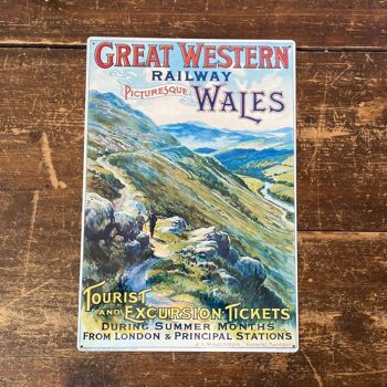 Panneau en métal vintage - Publicité rétro des chemins de fer britanniques, Great Western Wales 2