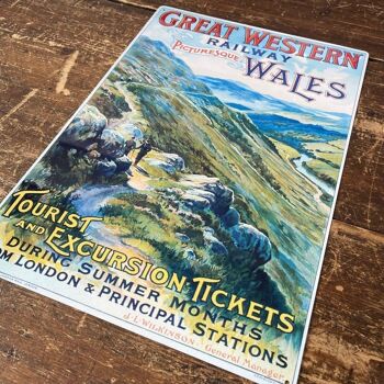 Panneau en métal vintage - Publicité rétro des chemins de fer britanniques, Great Western Wales 3