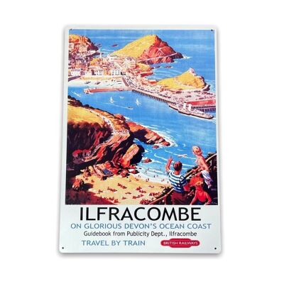 Letrero de metal vintage - Publicidad retro de los ferrocarriles británicos, Ilfracombe