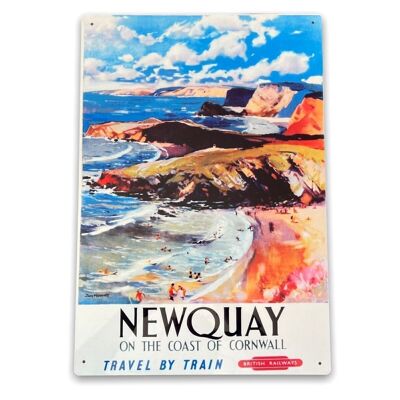 Cartello in metallo vintage - Pubblicità retrò delle ferrovie britanniche, Newquay