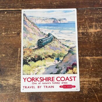 Panneau en métal vintage - Publicité rétro des chemins de fer britanniques, Yorkshire Coast 2