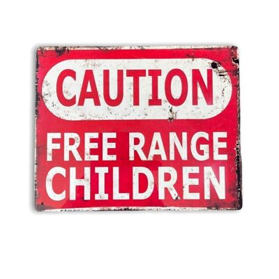 Panneau en métal vintage - Panneau mural Attention Free Range pour enfants