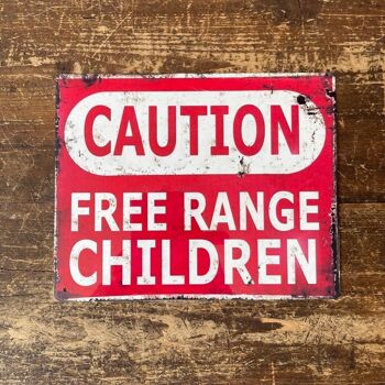 Panneau en métal vintage - Panneau mural Attention Free Range pour enfants 2