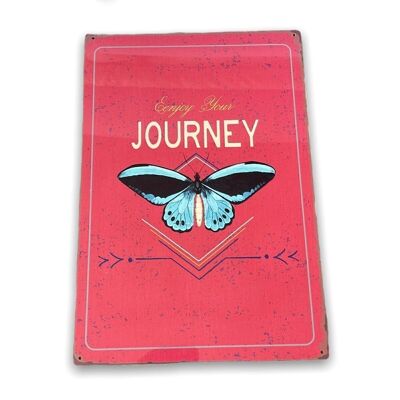 Letrero de metal vintage: disfrute de su diseño de mariposa de viaje