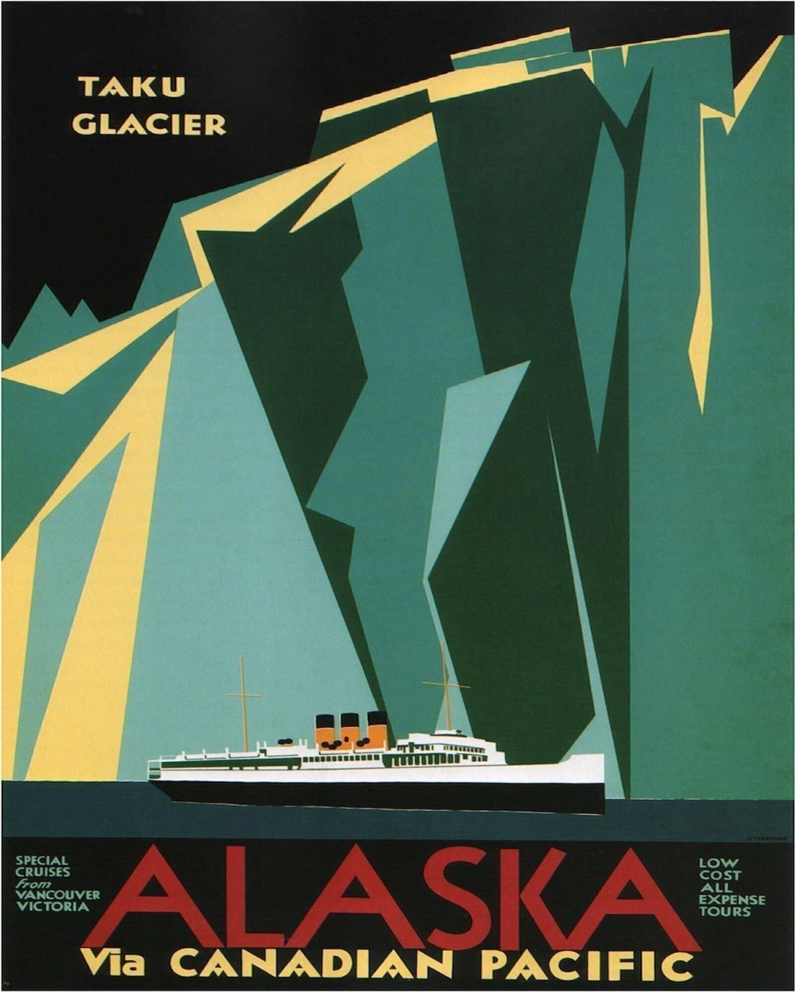 Cartello in metallo vintage - Pubblicità retrò - Alaska Via Canadian Pacific Travel