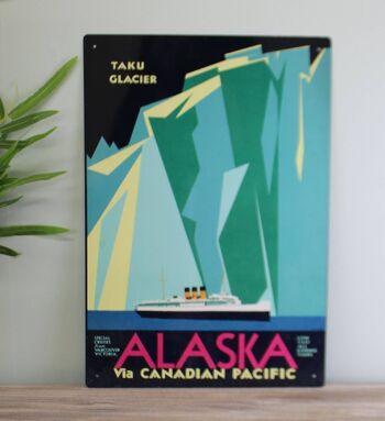 Panneau en métal vintage - Publicité rétro - Alaska Via Canadian Pacific Travel 2