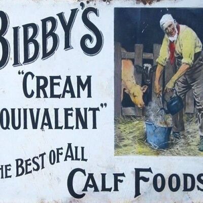 Plaque en métal vintage - Publicité rétro - Bibby's Calf Foods