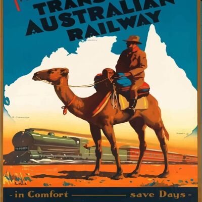 Cartello in metallo vintage - Pubblicità retrò - Ferrovia trans australiana