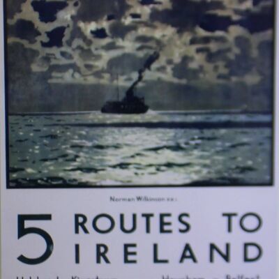Letrero de metal vintage - Arte retro - Ferry de 5 rutas a Irlanda Póster