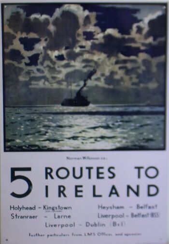 Panneau en métal vintage - Art rétro - 5 itinéraires vers le ferry d'Irlande Poster 1