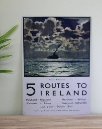 Panneau en métal vintage - Art rétro - 5 itinéraires vers le ferry d'Irlande Poster 2