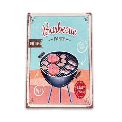 Enseigne en Métal Vintage - Enseigne Retro Barbecue Party