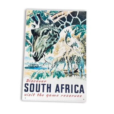 Cartello in metallo vintage - Pubblicità di viaggio retrò, visita il Sud Africa
