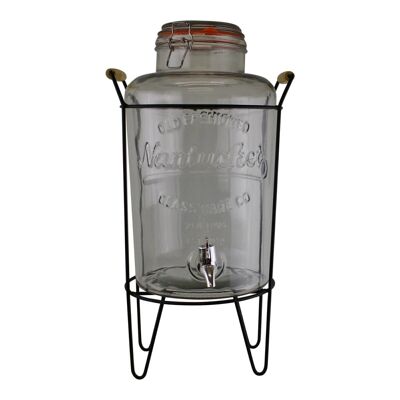 Dispensador de jugo de vidrio estilo vintage en soporte de metal