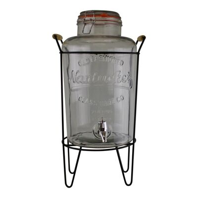 Dispenser di succo di vetro in stile vintage su supporto in metallo