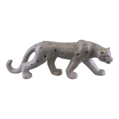 White Ceramic Leopard With Jewels Ornament 44cm