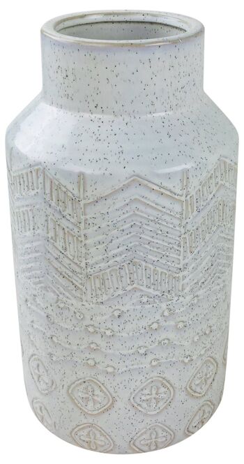 Vase en grès texturé à chevrons blanc 30 cm 1