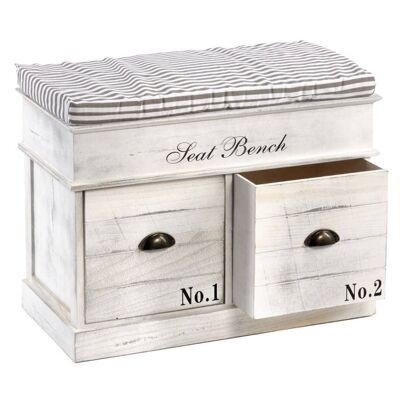 White Wood Seat Bench 2 Drawers 70 x 35 x 50cm