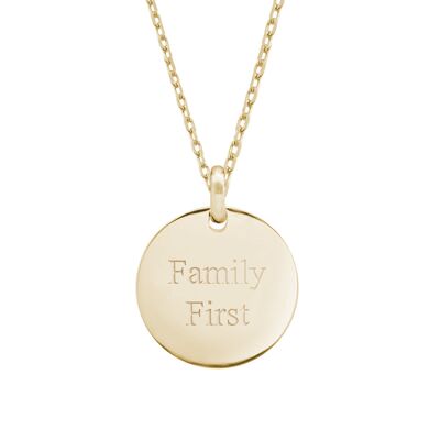 Women's gold-plated medallion necklace - FAMILY FIRST engraving
