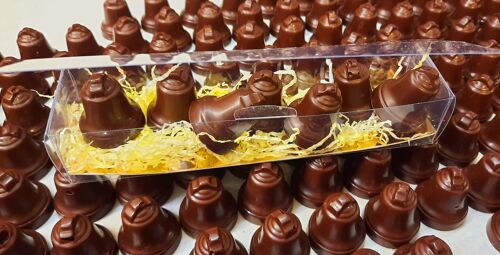 PÂQUES BIO - Réglette 7 clochettes en chocolat praliné noisette