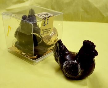 PÂQUES BIO- Mini poule en chocolat noir + oeuf et friture 1