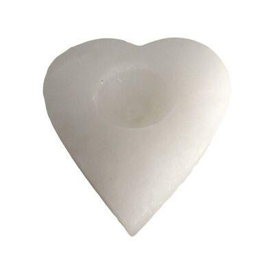 Porta tealight a forma di cuore in selenite, 10x10x3cm