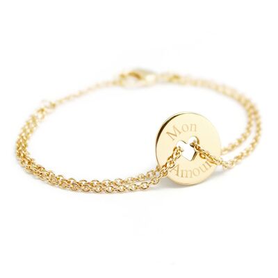 Children's gold-plated mini heart token chain bracelet - MON AMOUR engraving