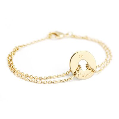 Pulsera de cadena mini token para niños chapada en oro - grabado JE T'AIME