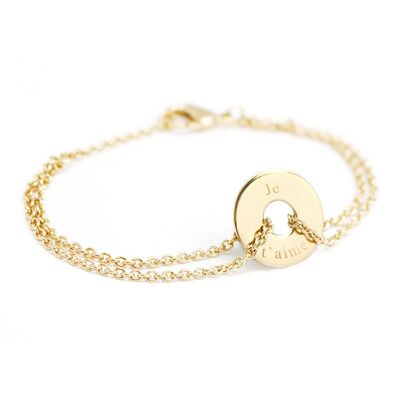 Children's gold-plated mini token chain bracelet - JE T'AIME engraving