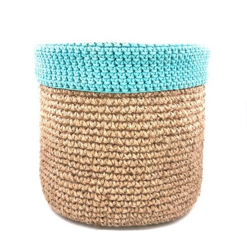 sustainable basket / storage with blue edge of jute & cotton - handmade in Nepal - crochet basket