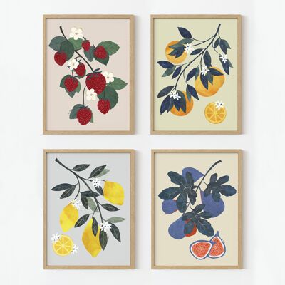 4 Art prints "fruits" - 14,8x21 cm (A5)