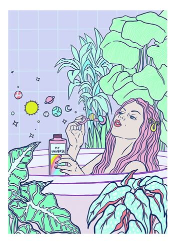 Mon univers | Bath Time Self Care Serie II, impression giclée en édition limitée | Illustration d'art mural vertical de salle de bain 5