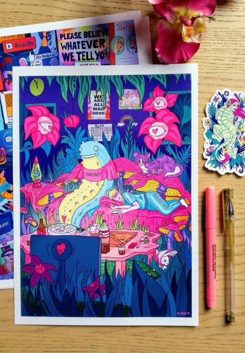 Inner Jungles: Alice in Lockdown IV, limited edition giclee art print, lowbrow art, popsurreal illustration inspired by Alice in Wonderland