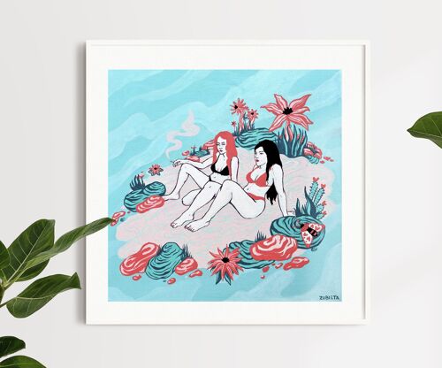 Marble stones. Square limited edition giclee art print. Surreal dreamy gouache illustration by Zubieta