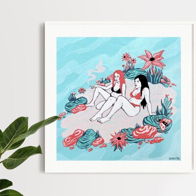 Marble stones. Square limited edition giclee art print. Surreal dreamy gouache illustration by Zubieta