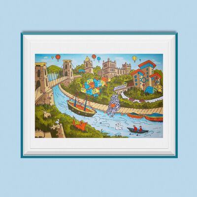 Impresión de edición limitada de paisaje de Bristol. La pintura acrílica original se hizo para recaudar fondos para el Hospital Infantil Real de Bristol.