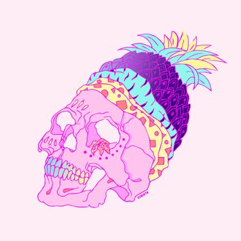 Tropical n'est pas mort, tirage d'art giclée de crâne tropical en édition limitée inspiré du jour de la mort mexicain 1