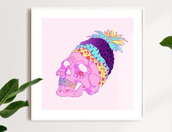 Tropical n'est pas mort, tirage d'art giclée de crâne tropical en édition limitée inspiré du jour de la mort mexicain 2