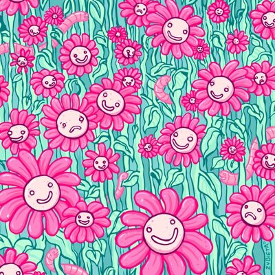 No Only Pretty Flowers impresión de arte de edición limitada | Ilustración surrealista pop | Cuadro de flores para amantes de la jardinería peculiares de Zubieta