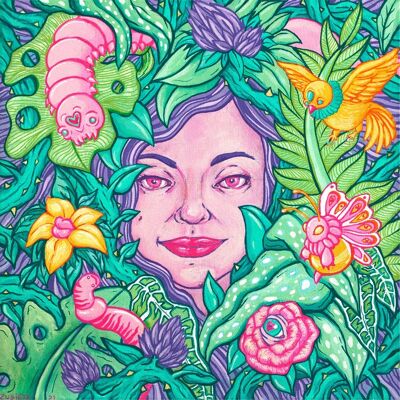 Midsommar, en flor | Lámina giclée de edición limitada | Técnica mixta surrealista de Zubieta